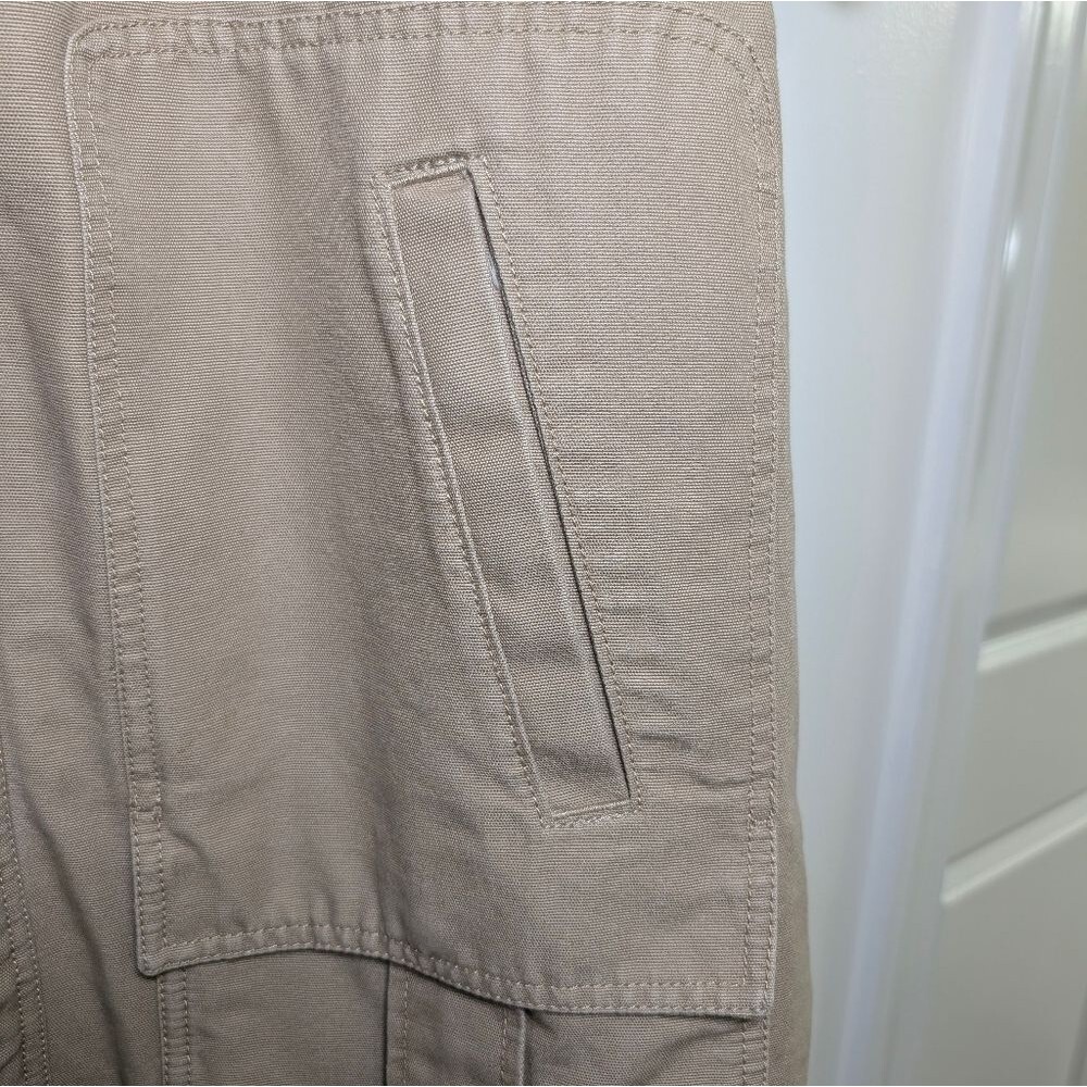 Vintage 90s Lands End Barn Jacket XL Tan Canvas Plaid Lined Chore Coat Dadcore - Picture 13 of 16